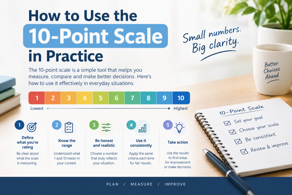 How to use the 10-point scale in practice with a 1–10 rating guide and five steps for consistent scoring.