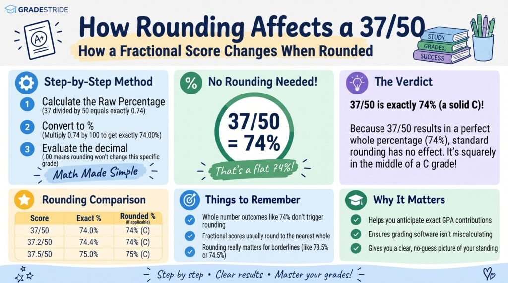 37/50 Grade Calculator Showing 74% and Academic Performance
