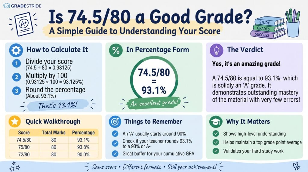 74.5 Out of 80 Grade: Percentage Calculator and Academic Performance