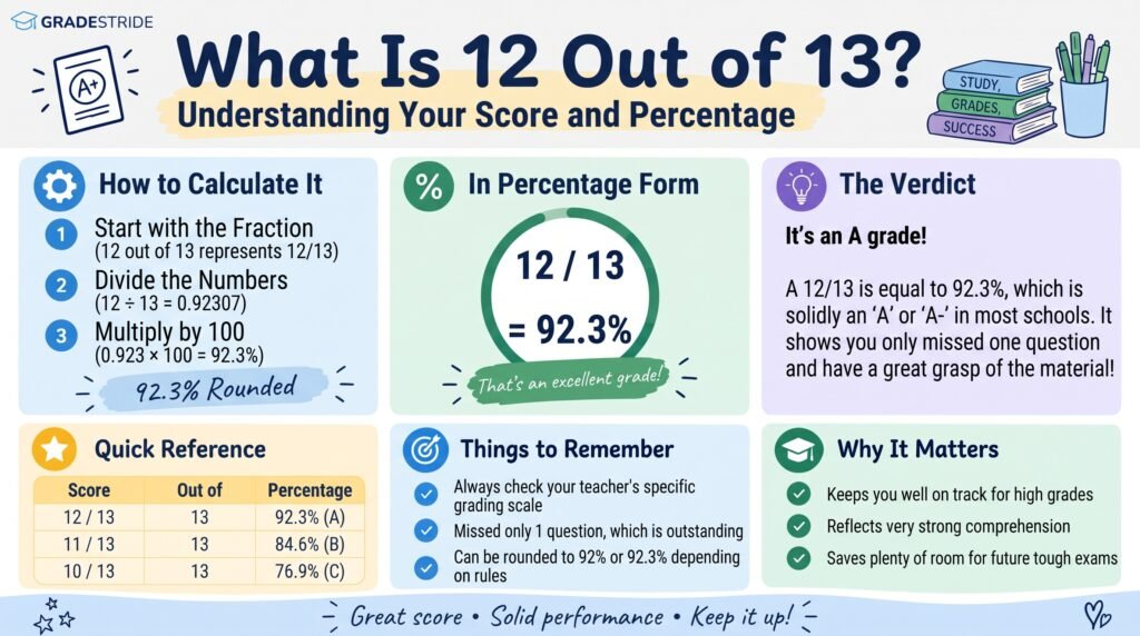 What Is 12 Out of 13? Grade, Percentage, and Score Explained