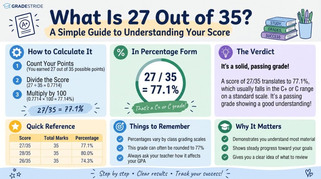 27/35 Grade Calculator Showing Percentage and Academic Performance