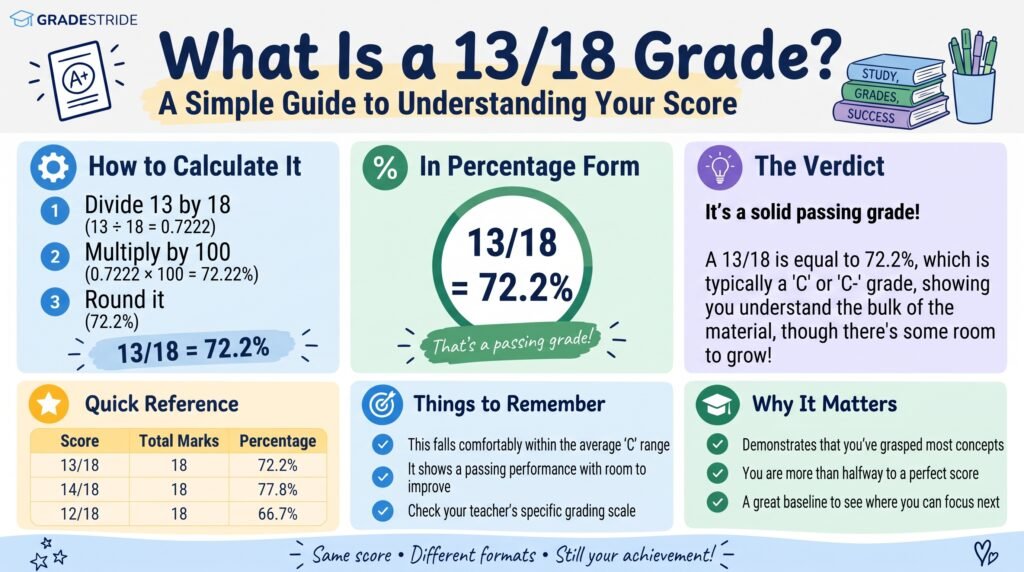 What Is a 13/18 Grade? Percentage, Letter Grade, and Score Explained