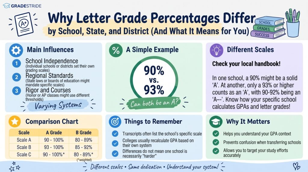 Letter Grade Percentage Chart Showing Score Ranges and Academic Grades